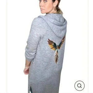Saccharine New York Wool Alpaca Art To Wear Felted Eagle Bird Duster Sweater S